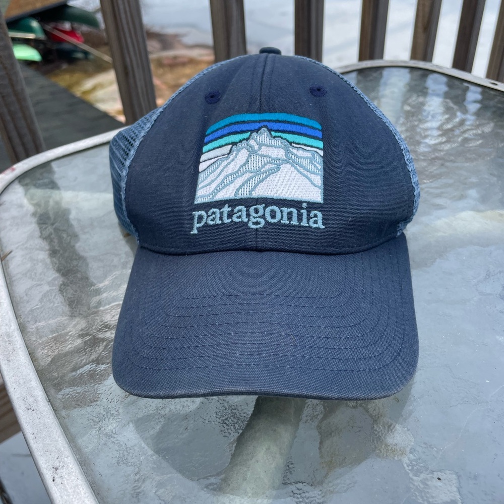 Patagonia Dark Navy Hat with Teal and Blue Mountain Patch
